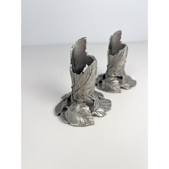 Vintage Seagull pewter tapered candle holder set - with wrapped leaves motif - Picture 5 of 7